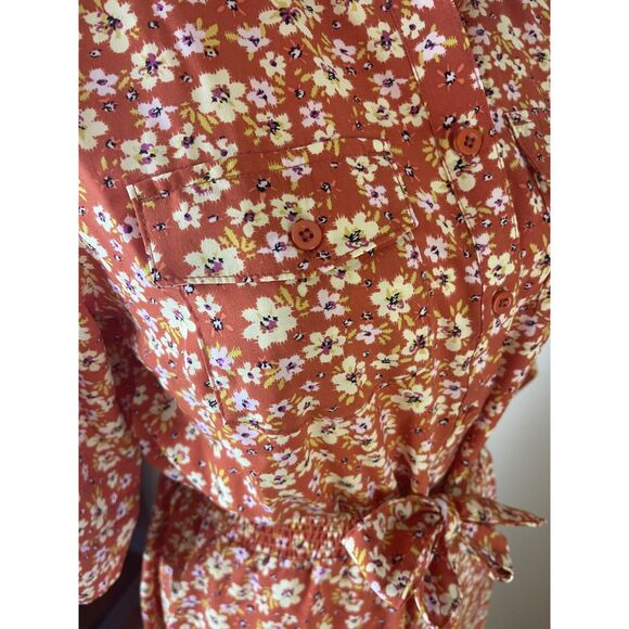 NWT Millenium Womens Mini Floral Midi Shirt Dress M Brown Retro 70s Work Casual - Picture 12 of 16